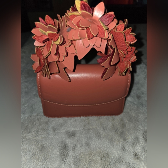 Zara Handbags - NWOT!! ZARA Floral Embellished Brown/ Pink Handbag (MAUVE COLOR)